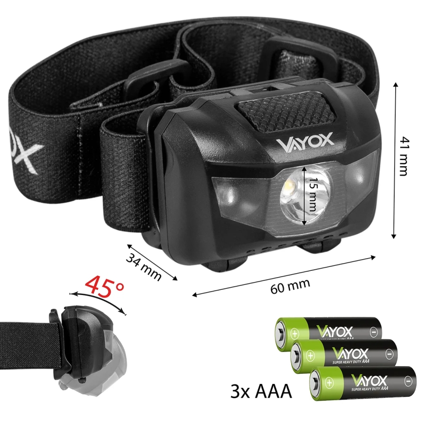 LED Stmievateľná čelovka 3xLED/3xAAA IPX4 100 lm
