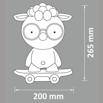 Ovca v okuliaroch sedí na skateboardu. Výška 265 mm, šírka skateboardu 200 mm.
