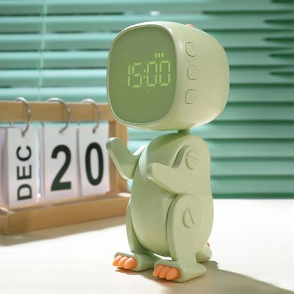 LED RGBW Stmievateľná detská nočný lampička s budíkom ROBOT LED/1W/5V 1200 mAh