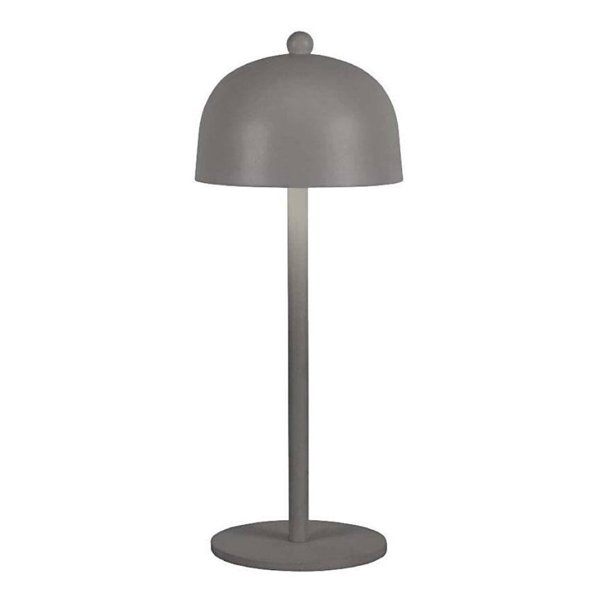 Stojacia lampa s šedou kupolou na vrchu, stojí na kruhovom podstavci. Lampa je vysoká a štíhla, s jednoduchým, minimalistickým dizajnom.
