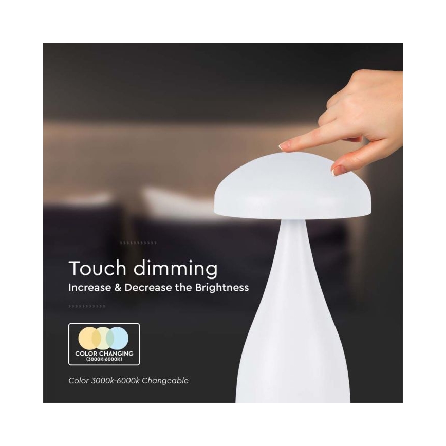 LED Stmievateľná dobíjacia dotyková stolná lampa LED/1W/5V 3000-6000K 1800 mAh biela
