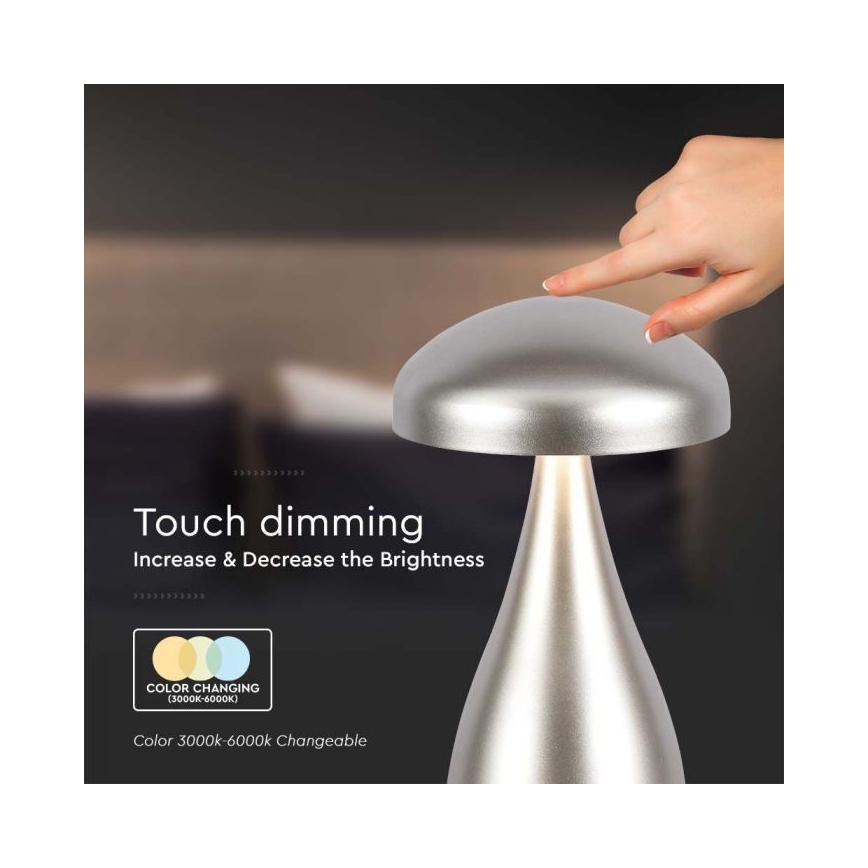 LED Stmievateľná dobíjacia dotyková stolná lampa LED/1W/5V 3000-6000K 1800 mAh strieborná