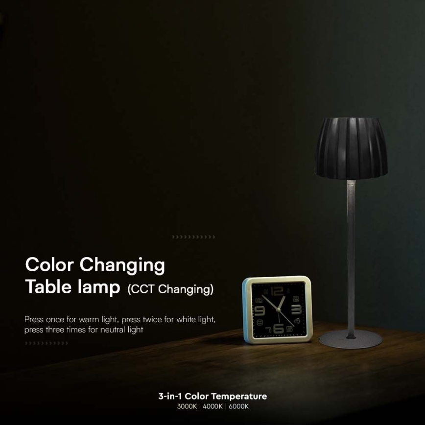 LED Stmievateľná nabíjacia dotyková stolná lampa LED/2,7W/5V 3000/4000/6000K 1800 mAh čierna