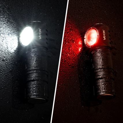 LED stmievateľná nabíjateľná čelovka s červeným svetlom 3v1 LED/10W/5V IP66 500 lm 800 mAh