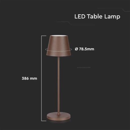 LED Stmievateľná dotyková dobíjacia stolná lampa LED/2W/5V 4400 mAh 3000K IP54 hnedá