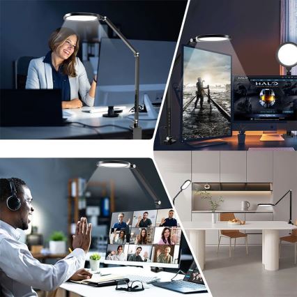 LED Stmievateľná dotyková flexibilná stolná lampa POINTIQ LED/15W/230V 3000-6500K CRI 96 čierna