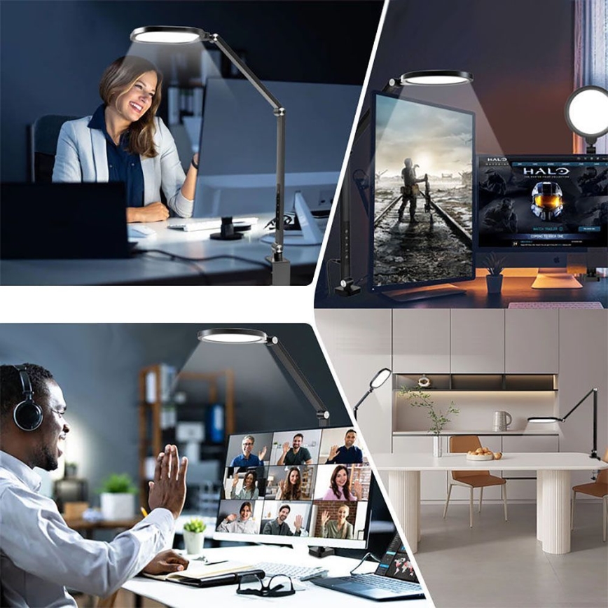 LED Stmievateľná dotyková flexibilná stolná lampa POINTIQ LED/15W/230V 3000-6500K CRI 96 čierna