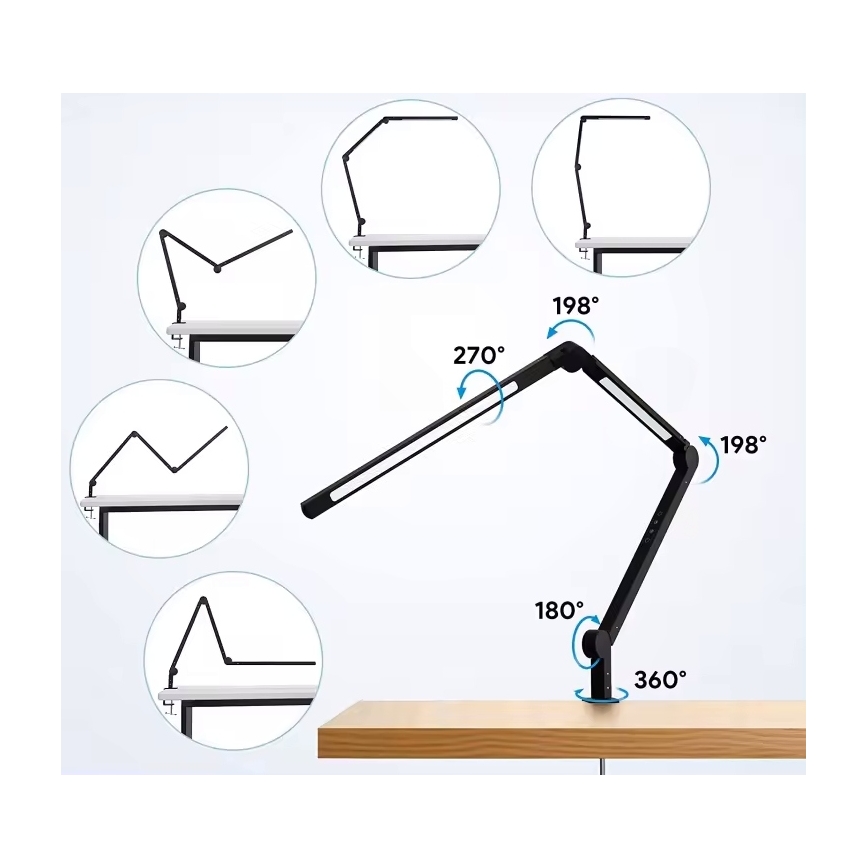 LED stmievateľná dotyková flexibilná stolná lampa s klipom LED/12W/230V 3000/4000/6000K čierna