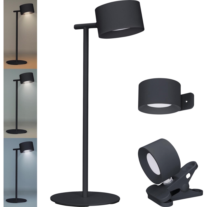 LED Stmievateľná dotyková nabíjacia lampa 3v1 LED/4W/2000 mAh 3000/4000/6500K čierna
