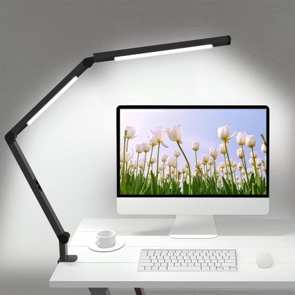 LED Stmievateľná dotyková flexibilná stolná lampa POINTIQ LED/12W/230V 3000/4000/5000/6500K CRI 92 čierna