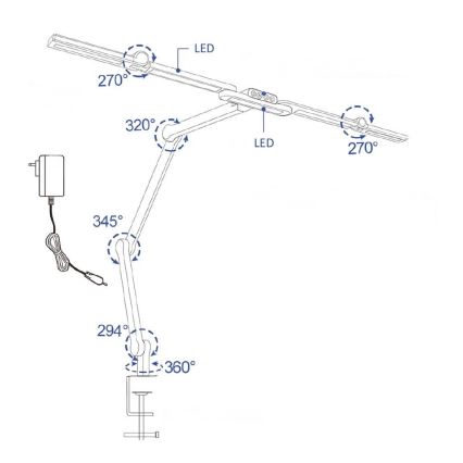 LED Stmievateľná dotyková flexibilná stolná lampa POINTIQ LED/24W/230V 3000-6500K CRI 92 čierna