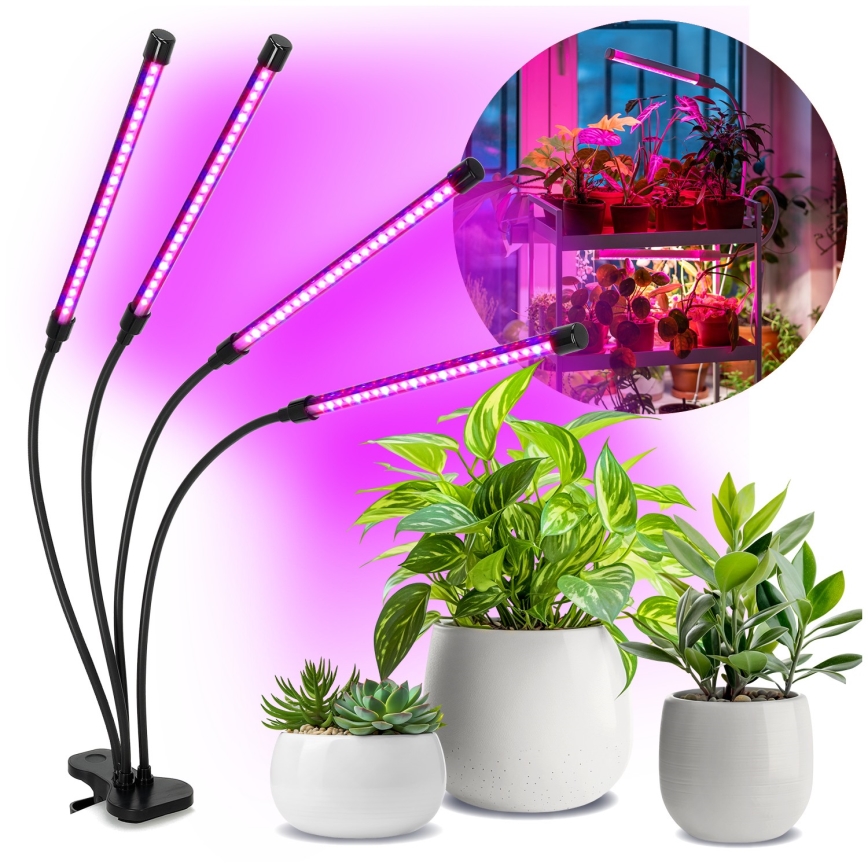 LED Stmievateľná flexibilní stolná lampa s klipom na pestovanie rastlín VITARO 4xLED/10W/230V čierna