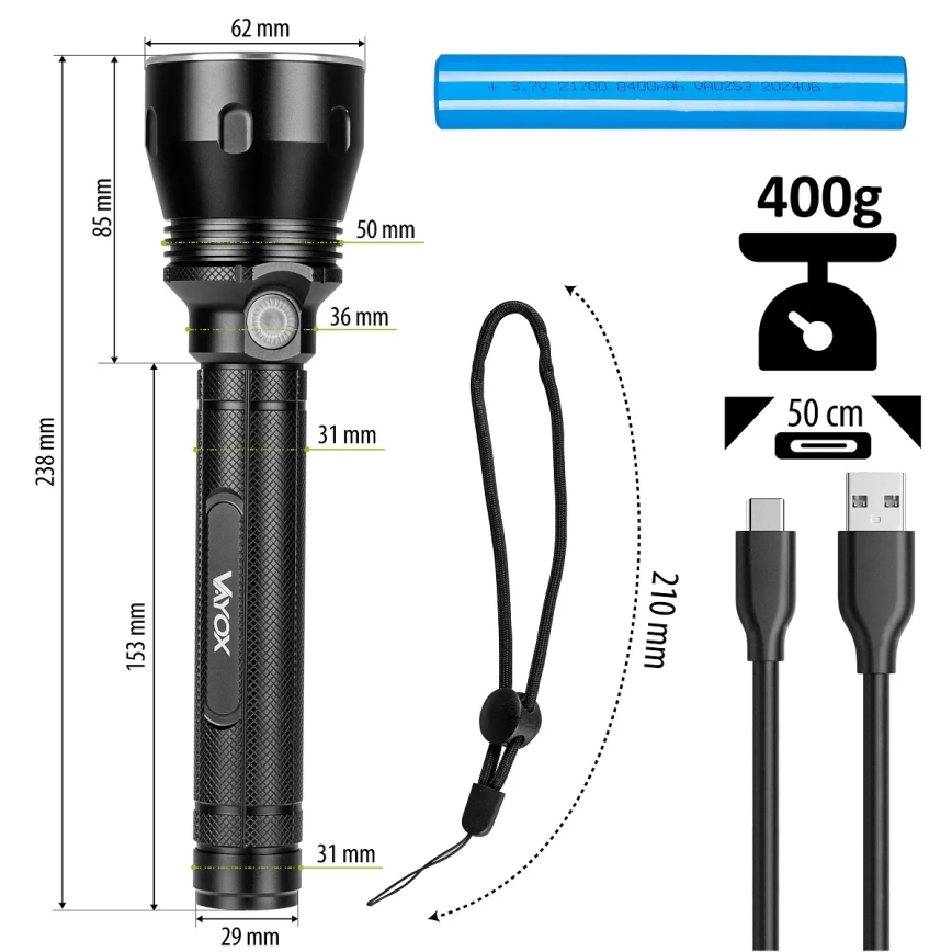 LED Stmievateľná nabíjacia baterka LED/20W/5V IPX5 1570 lm 8400 mAh