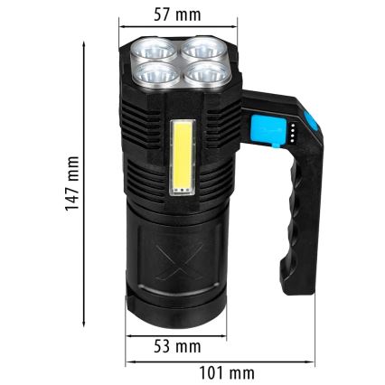 LED Stmievateľná nabíjacia baterka LED/5V IPX4 250 lm 1200 mAh