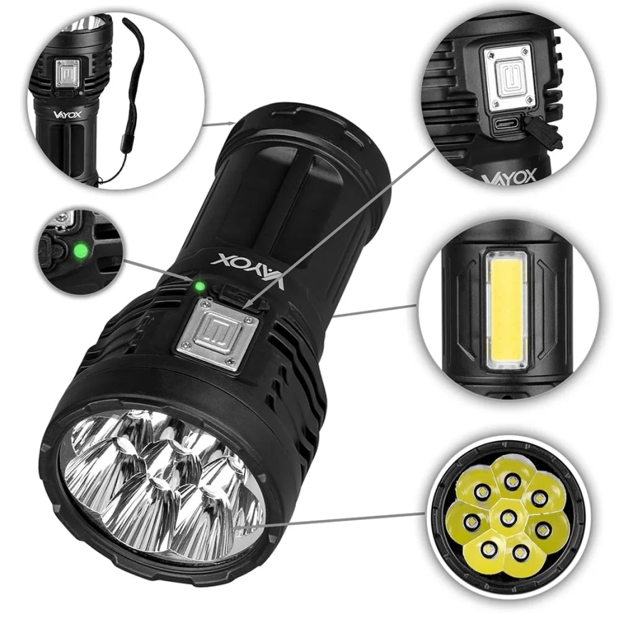 LED Stmievateľná nabíjacia baterka LED/5V IPX4 600 lm 1200 mAh