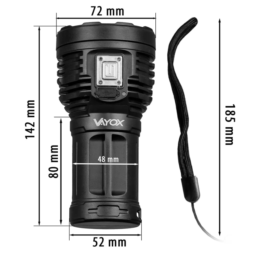 LED Stmievateľná nabíjacia baterka LED/5V IPX4 600 lm 1200 mAh