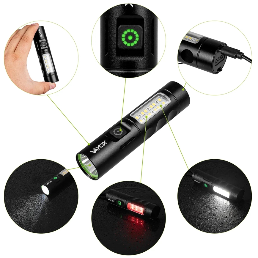 LED Stmievateľná nabíjacia baterka s červeným svetlom LED/5W/5V IPX4 250 lm 2000 mAh