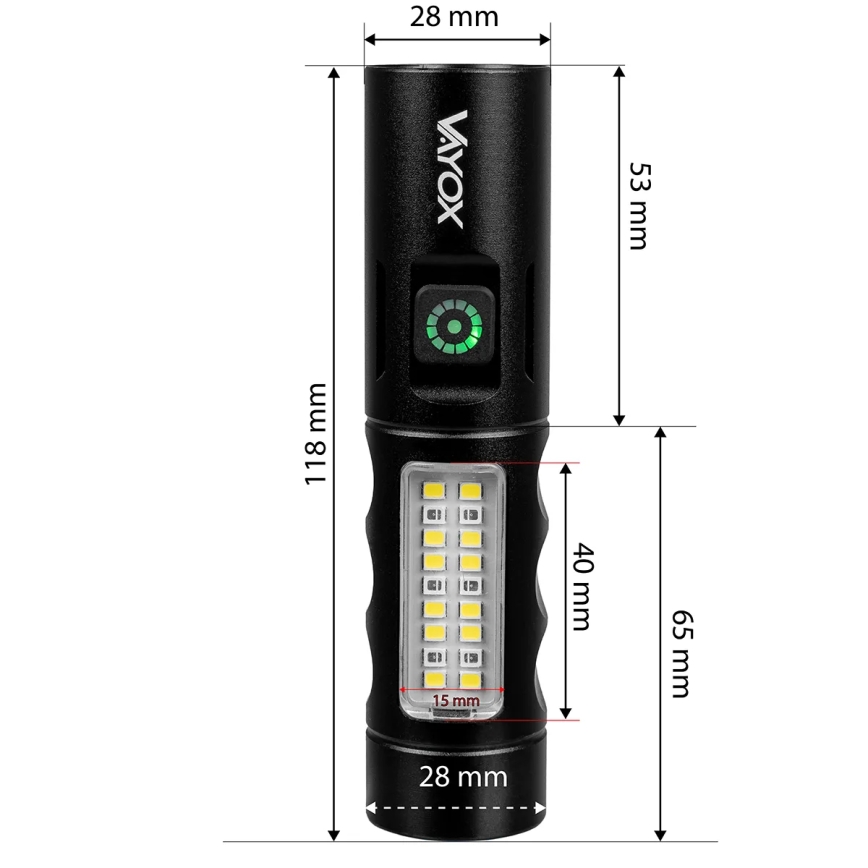 LED Stmievateľná nabíjacia baterka s červeným svetlom LED/5W/5V IPX4 250 lm 2000 mAh