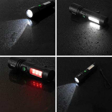 LED Stmievateľná nabíjacia baterka s červeným svetlom LED/5W/5V IPX4 260 lm 2000 mAh