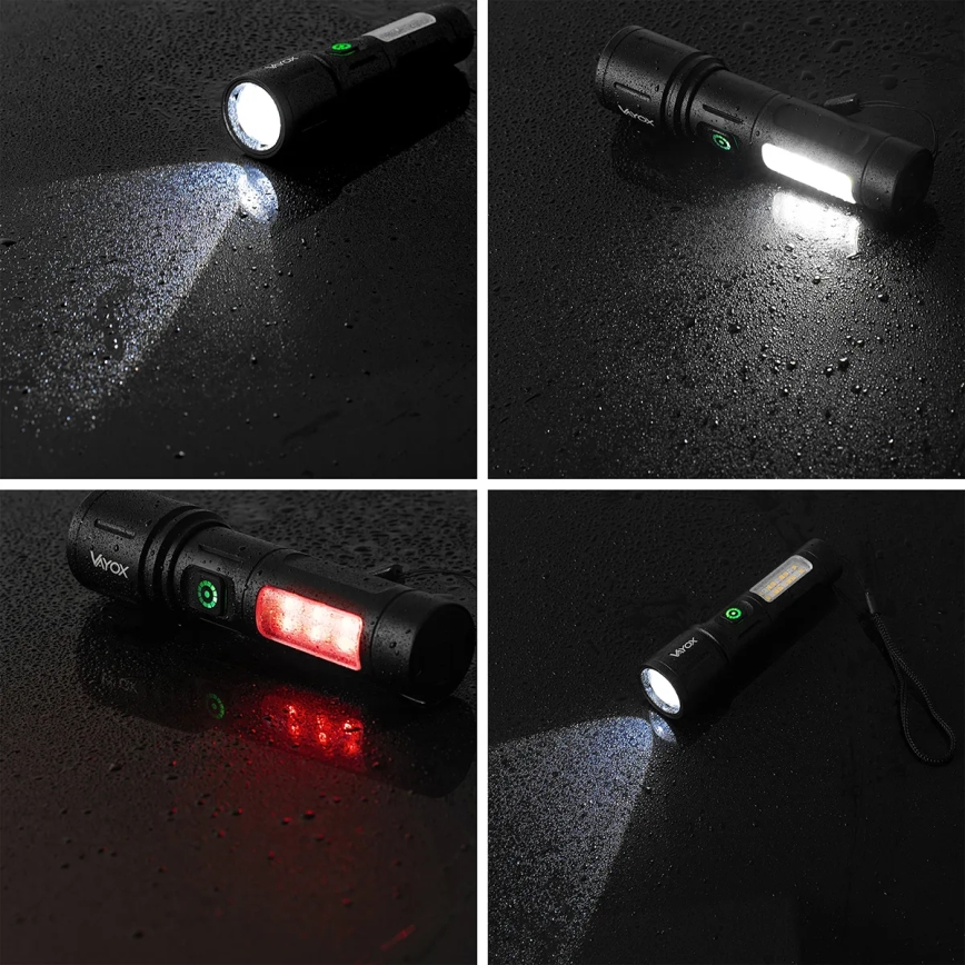 LED Stmievateľná nabíjacia baterka s červeným svetlom LED/5W/5V IPX4 260 lm 2000 mAh