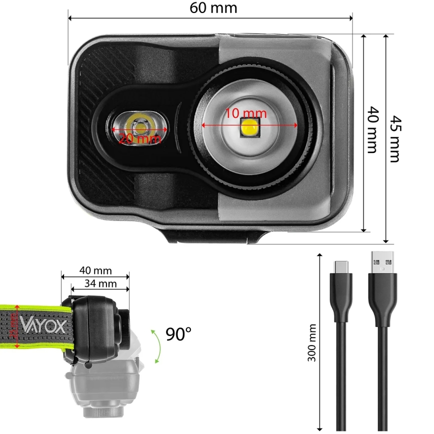 LED stmievateľná nabíjacia čelovka LED/10W/5V/3xAAA IP66 800 lm 1000 mAh