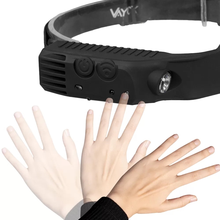 LED Stmievateľná nabíjacia čelovka so senzorom 3xLED/5V IP44 300 lm 1200 mAh