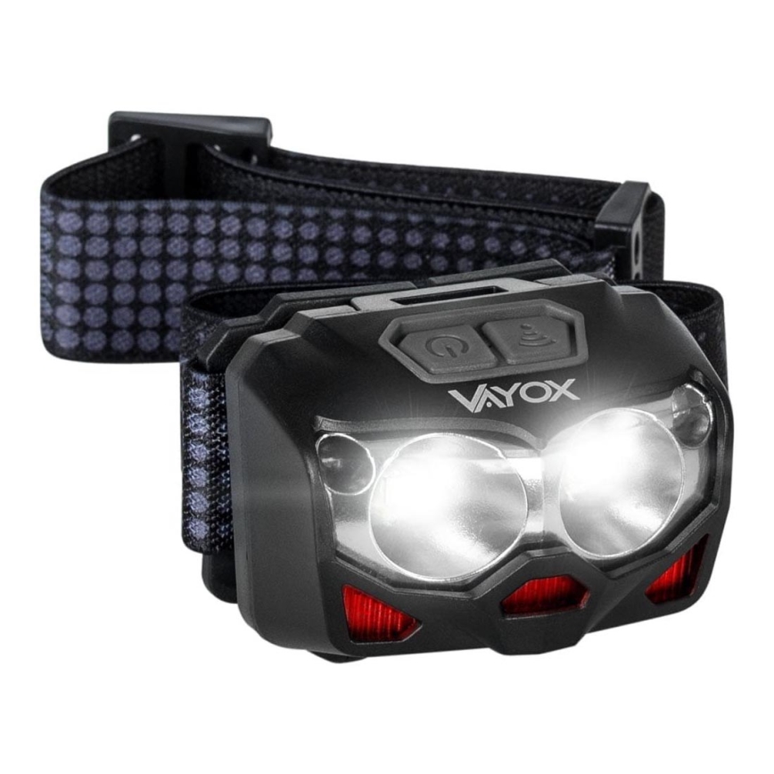 LED Stmievateľná nabíjacia čelovka so senzorom a červeným svetlom 2xLED/5W/5V/3xAAA IP65 500 lm 1200 mAh