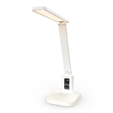 LED Stmievateľná nabíjacia dotyková stolová lampa s displejom LED/7,5W/1200 mAh 3000/4000/5700K CRI 90 biela