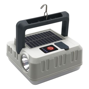 LED Stmievateľná nabíjacia solárna lampa s funkciou powerbanky LED/1W/5,5V 8000K IPX4 1200 mAh šedá
