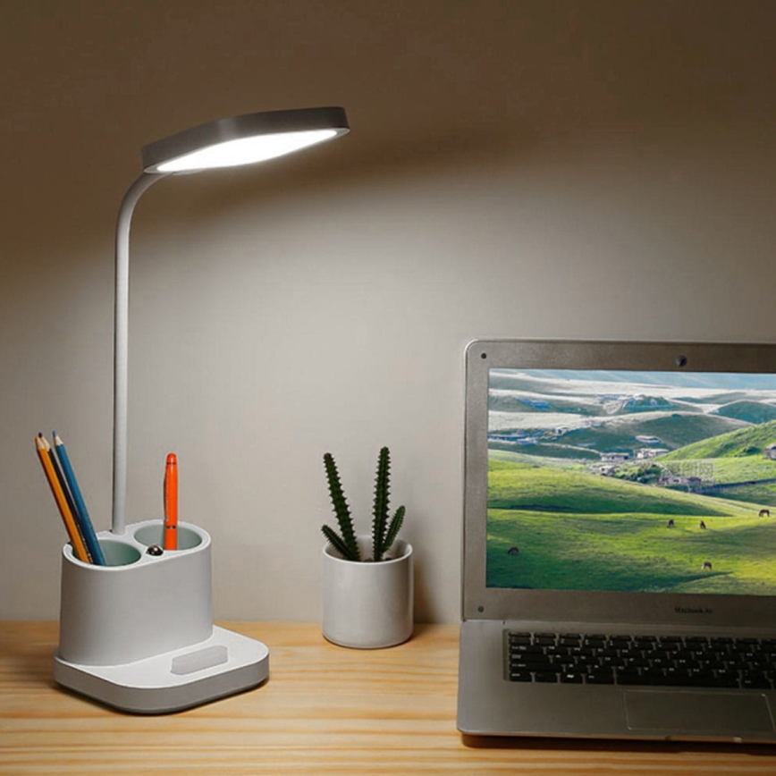 LED Stmievateľná nabíjacia stolná lampa s držiakom a powerbankou LED/5W/5V 2400mAh