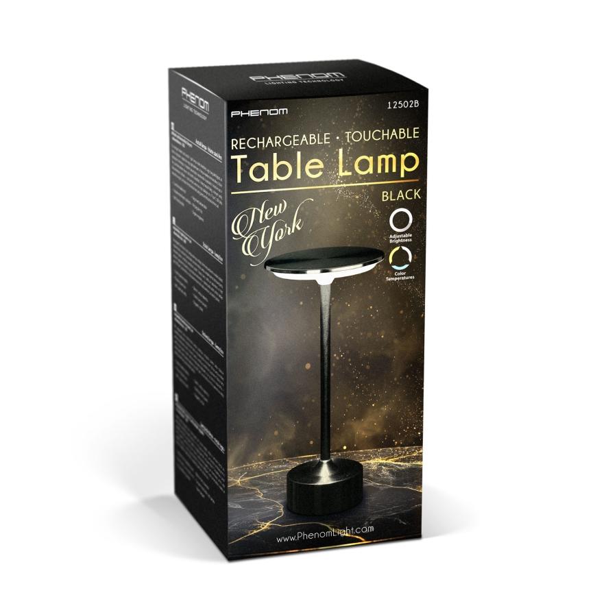 LED stmievateľná nabíjacia stolová lampa NEW YORK LED/1,8W/5V 2700K/4000K/6500K 1200 mAh čierna