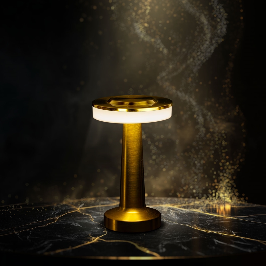 LED stmievateľná nabíjacia stolná lampa LONDON LED/2W/5V 2700K/4000K/6500K 400 mAh zlatá