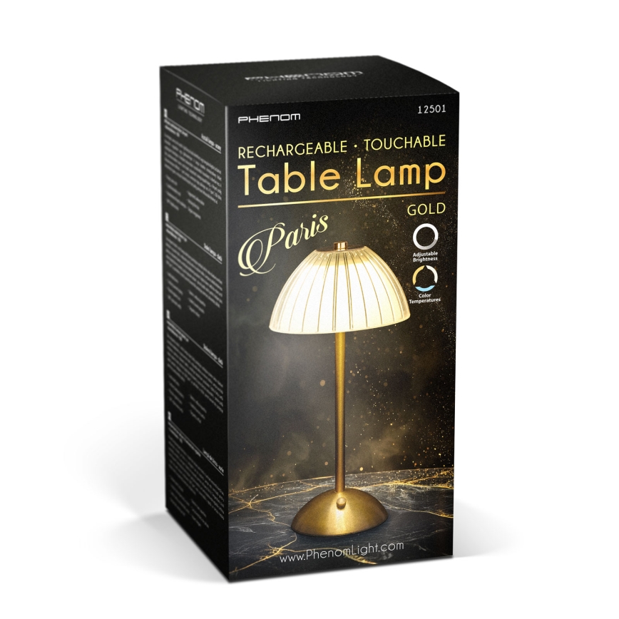 LED stmievateľná nabíjateľná stolová lampa PARIS LED/2W/5V 2700K/4000K/6500K 800 mAh zlatá