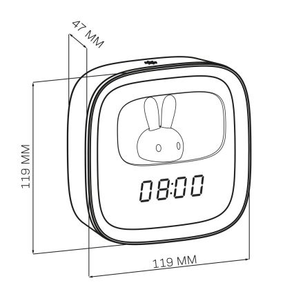LED Stmievateľná nočná lampička s budíkom BUNNY LED/1,2W/5V 3000K