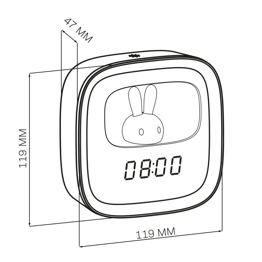 LED Stmievateľná nočná lampička s budíkom BUNNY LED/1,2W/5V 3000K