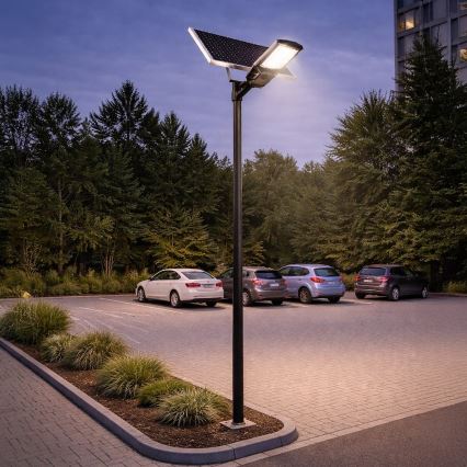 LED stmievateľná ulicová lampa so senzorom a solárnym panelom KOBRA LED/400W/3,2V 24000 mAh IP65 antracit + diaľkové ovládanie
