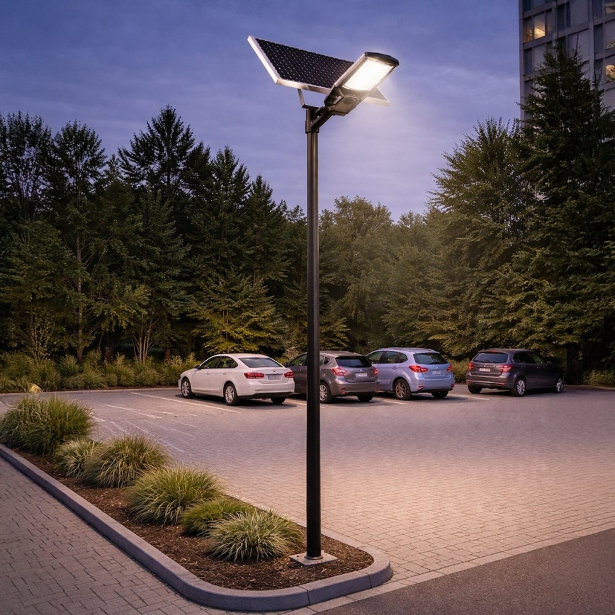 LED stmievateľná ulicová lampa so senzorom a solárnym panelom KOBRA LED/400W/3,2V 24000 mAh IP65 antracit + diaľkové ovládanie