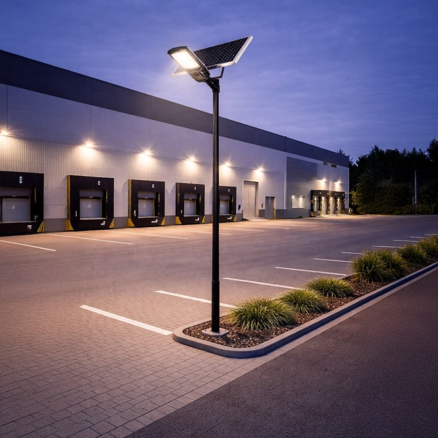 LED stmievateľná ulicová lampa so senzorom a solárnym panelom KOBRA LED/400W/3,2V 24000 mAh IP65 antracit + diaľkové ovládanie