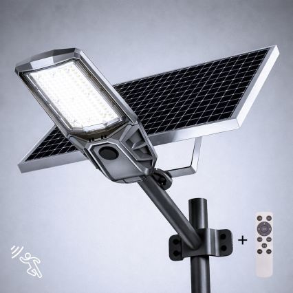 LED stmievateľná ulicová lampa so senzorom a solárnym panelom KOBRA LED/400W/3,2V 24000 mAh IP65 antracit + diaľkové ovládanie