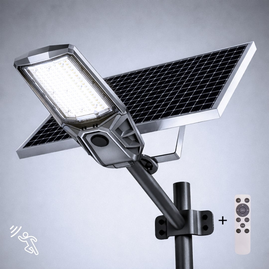 LED stmievateľná ulicová lampa so senzorom a solárnym panelom KOBRA LED/400W/3,2V 24000 mAh IP65 antracit + diaľkové ovládanie