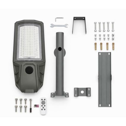 LED stmievateľná ulicová lampa so senzorom a solárnym panelom KOBRA LED/400W/3,2V 24000 mAh IP65 antracit + diaľkové ovládanie