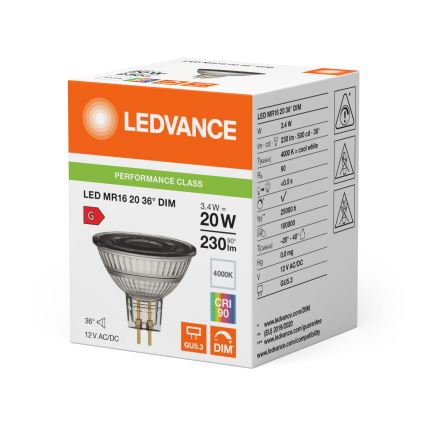 LED Stmievateľná reflektorová žiarovka MR16 GU5,3/3,4W/12V 4000K 36° CRI 90 - Ledvance