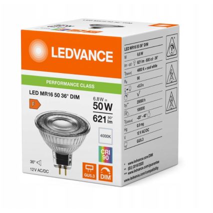 Stmievateľná LED reflektorová žiarovka MR16 GU5,3/6,8W/12V 4000K 36° CRI 90 - Ledvance