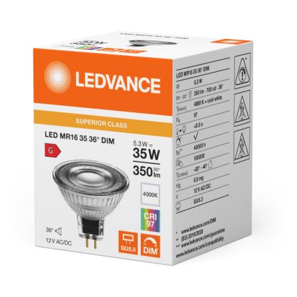 LED stmievateľná reflektorová žiarovka MR16 GU5,3/5,3W/12V 4000K 36° CRI 97 - Ledvance