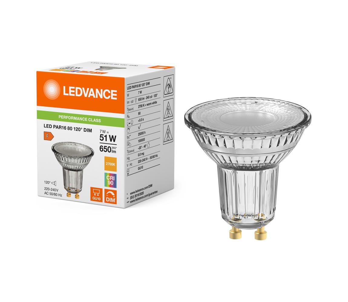 LED stmievateľná reflektorová žiarovka PAR16 GU10/7W/230V 2700K 120° CRI 90 - Ledvance 4099854241901