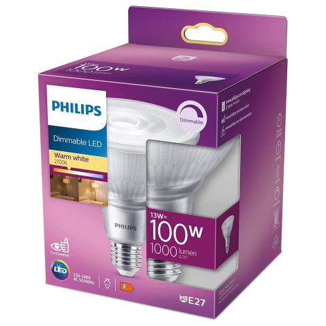 LED Stmievateľná reflektorová žiarovka Philips E27/13W/230V 2700K