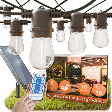 LED stmievateľná solárna dekoratívna reťaz 10xE27/0,3W/3/5V USB 2400 mAh 10,62 m IP65 čierna + diaľkové ovládanie