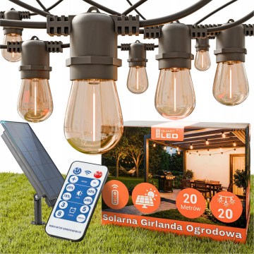 LED Stmievateľná solárna dekoratívna reťaz 20xE27/0,3W/3/5V USB 2400 mAh 20,62 m IP65 čierna + diaľkové ovládanie