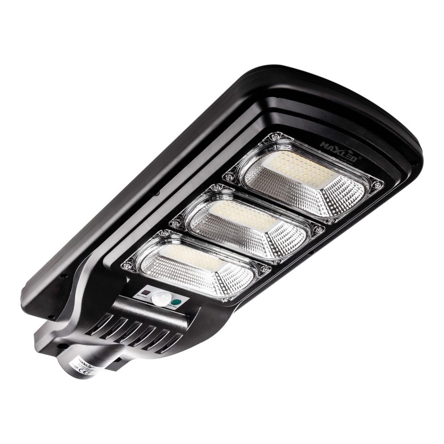LED Stmievateľná solárna pouličná lampa so senzorom LED/180W/6V 6500K IP65 čierna + diaľkové ovládanie