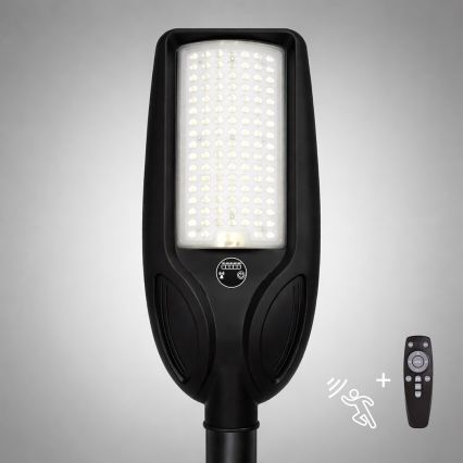 LED stmievateľná solárna pouličná lampa so snímačom VENICE LED/100W/3,2V 6000 mAh IP65 čierna + diaľkové ovládanie